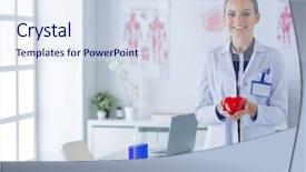  Presentation with stethoscope and red heart health - Theme enhanced with doctor with stethoscope examining red background and a sky blue colored foreground