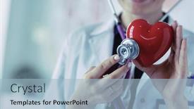  Presentation with heart - Audience pleasing PPT theme consisting of doctor-with-stethoscope-examining-red backdrop and a light blue colored foreground