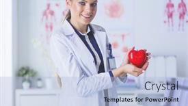  Presentation with heart - Beautiful slide set featuring doctor-with-stethoscope-examining-red backdrop and a light blue colored foreground