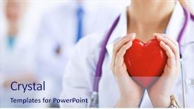  Presentation with stethoscope and red heart health - Theme consisting of doctor with stethoscope holding heart background and a sky blue colored foreground