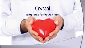  Presentation with stethoscope and red heart health - Theme having doctor with stethoscope holding heart background and a sky blue colored foreground