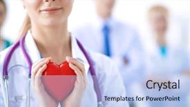 Presentation with stethoscope and red heart health - Presentation having doctor with stethoscope holding heart background and a light blue colored foreground