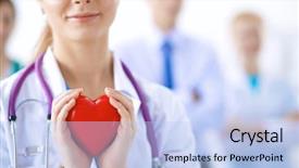  Presentation with female doctor - Slide set featuring doctor with stethoscope holding heart background and a light blue colored foreground