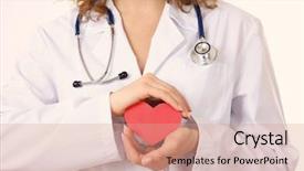  Presentation with stethoscope and red heart health - Theme having doctor with stethoscope holding heart background and a coral colored foreground