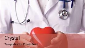  Presentation with stethoscope and red heart health - Audience pleasing theme consisting of doctor with stethoscope holding heart backdrop and a red colored foreground