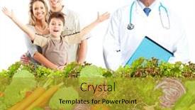  Presentation with doctor family - Cool new PPT theme with doctor with vegetables and family healthy diet and nutrition backdrop and a gold colored foreground