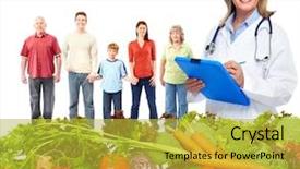  Presentation with doctor family - PPT theme enhanced with doctor with vegetables and family healthy diet and nutrition background and a yellow colored foreground