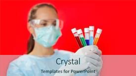  Presentation with drug test - Slide set having doctor woman analyzing medical test background and a light blue colored foreground