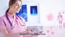  Presentation with data medical - Slide deck consisting of doctor-woman-checking-medical-data background and a lemonade colored foreground