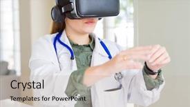  Presentation with simulation - Beautiful PPT theme featuring doctor woman doing surgery simulation backdrop and a soft green colored foreground