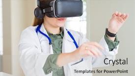  Presentation with virtual reality - Slide set with doctor woman doing surgery simulation background and a light gray colored foreground