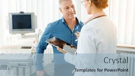  Presentation with test - Presentation featuring doctor-woman-explaining-patient-test background and a light blue colored foreground