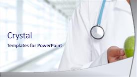  Presentation with health care mobile app - Slide deck having doctor woman hands apple background and a sky blue colored foreground