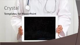  Presentation with education on computer black hands - Theme enhanced with doctor woman hands with tablet computer background and a sky blue colored foreground