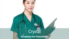  Presentation with report - PPT layouts having doctor woman hold with report background and a ocean colored foreground