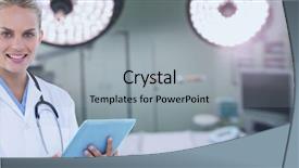  Presentation with composite - Cool new slides with doctor woman holding a tablet backdrop and a light gray colored foreground