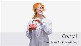  Presentation with teen mom cap and gown holding a baby - PPT theme consisting of doctor woman holding piggy bank background and a  colored foreground