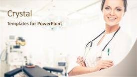  Presentation with surgery room - Amazing presentation theme having pharmacy practice - positive brunette doctor woman backdrop and a cream colored foreground