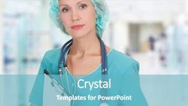  Presentation with doctor in hospital health insurance related icons healthcare person saving medical - Beautiful PPT theme featuring doctor woman in the hospital backdrop and a light blue colored foreground