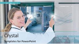  Presentation with genetic code sequence of dna - Presentation theme enhanced with doctor woman interacting with dna background and a  colored foreground