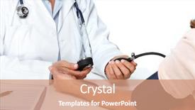  Presentation with measuring blood pressure in haitian - Audience pleasing PPT theme consisting of doctor woman measuring patient blood backdrop and a coral colored foreground