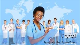  Presentation with doctor african - PPT layouts featuring doctor woman over blue background background and a light blue colored foreground