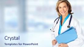  Presentation with doctor in hospital health insurance related icons healthcare person saving medical - Presentation theme enhanced with doctor woman over blue hospital background and a sky blue colored foreground