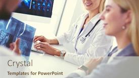  Presentation with chest - PPT layouts enhanced with doctor-woman-shows-the-patient background and a cream colored foreground