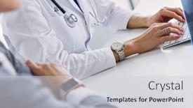  Presentation with chest - PPT theme consisting of doctor-woman-shows-the-patient background and a light gray colored foreground