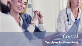  Presentation with chest - Slide deck with doctor-woman-shows-the-patient background and a ocean colored foreground