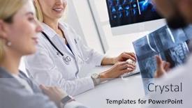  Presentation with chest - PPT theme enhanced with doctor-woman-shows-the-patient background and a  colored foreground