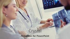  Presentation with chest - Presentation theme featuring doctor-woman-shows-the-patient background and a  colored foreground