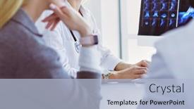  Presentation with chest - PPT theme having doctor-woman-shows-the-patient background and a light blue colored foreground