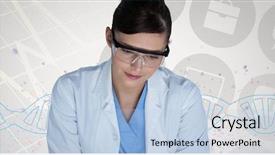  Presentation with dna - Cool new PPT layouts with doctor woman standing with dna backdrop and a light blue colored foreground