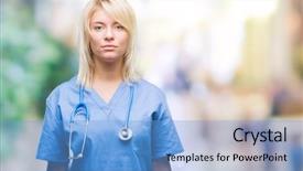  Presentation with simple medical - Colorful slide deck enhanced with doctor woman wearing medical uniform backdrop and a light blue colored foreground