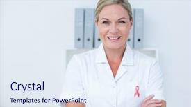  Presentation with breast cancer awareness month - Beautiful presentation design featuring doctor woman with breast cancer backdrop and a sky blue colored foreground