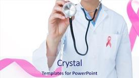  Presentation with breast cancer awareness - PPT theme consisting of doctor woman with breast cancer background and a  colored foreground