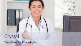  Presentation with breast cancer pills - Beautiful presentation featuring doctor woman with breast cancer backdrop and a sky blue colored foreground