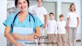  Presentation with doctor family - Slide set featuring doctor woman with stethoscope health background and a coral colored foreground