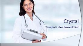  Presentation with doctor family - Beautiful theme featuring doctor woman with stethoscope health backdrop and a sky blue colored foreground