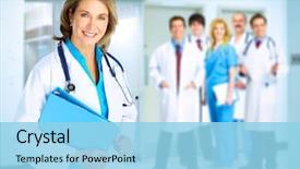  Presentation with doctor family - Presentation design featuring doctor woman with stethoscope health background and a light blue colored foreground