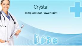  Presentation with doctor family - Beautiful theme featuring doctor woman with stethoscope health backdrop and a cool aqua colored foreground