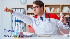  Presentation with doctor in hospital health insurance related icons healthcare person saving medical - PPT layouts consisting of doctor working in the hospital background and a sky blue colored foreground