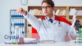  Presentation with superhero - Slides enhanced with doctor working in the hospital background and a  colored foreground