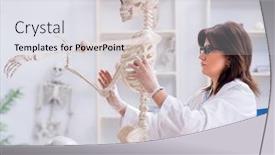  Presentation with skeleton - Slide set with anatomy - doctor working in the lab background and a light gray colored foreground