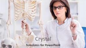  Presentation with skeleton - Presentation theme consisting of doctor working in the lab on skeleton background and a light gray colored foreground
