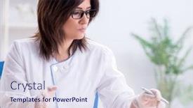  Presentation with skeleton - Beautiful PPT theme featuring doctor-working-in-the-lab backdrop and a sky blue colored foreground