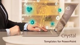  Presentation with healthcare - PPT theme featuring doctor-working-on-laptop background and a coral colored foreground