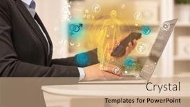  Presentation with healthcare - PPT theme consisting of doctor-working-on-laptop background and a coral colored foreground