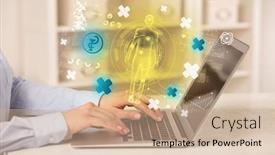  Presentation with healthcare - Presentation design with doctor-working-on-laptop background and a coral colored foreground